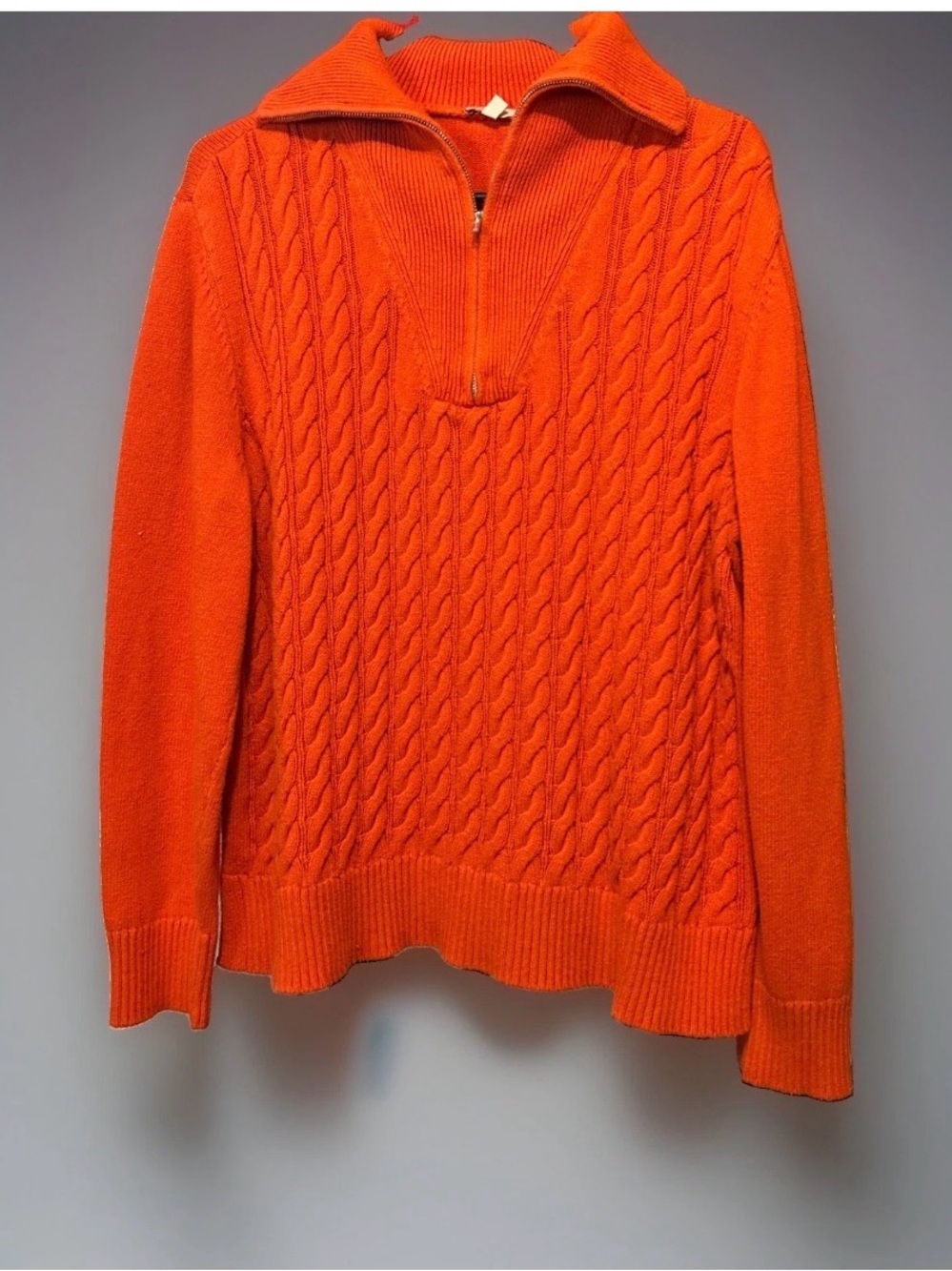 Talbots Bright Orange Cable-Knit Half-Zip Sweater